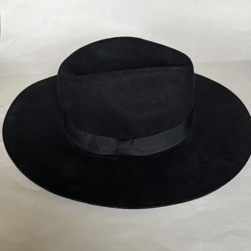 SAKS 5th Ave Black Wool Fedora Ribbon Band O/S NWOT $99